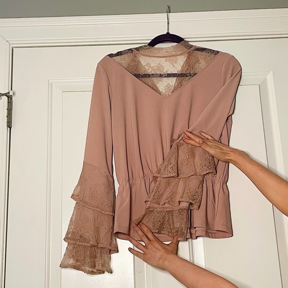 High-Neck, Ruffle, Lace Blouse - Picture 2 of 5